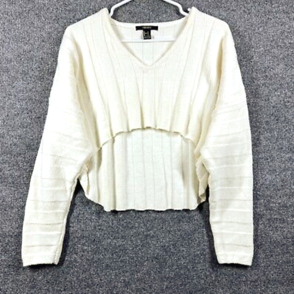 3 FOR $30 Women's Cream Knit Cropped High Low Hem Sweater